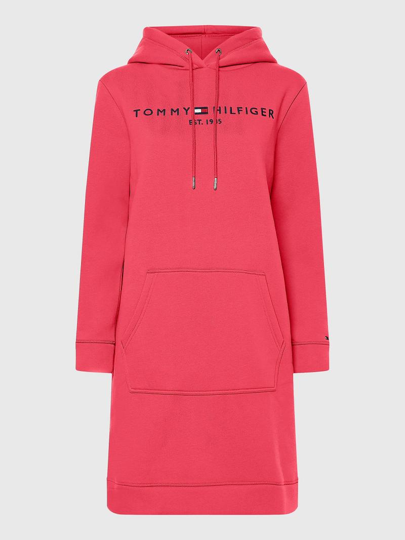 Női Tommy Hilfiger Logo Hoodie Dresses Rózsaszín | HU 101HAP